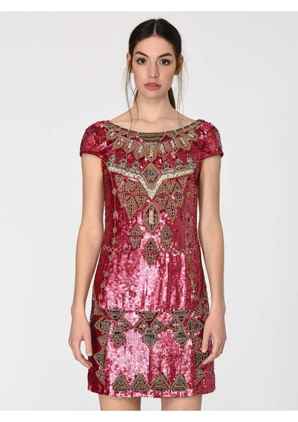 Fuşya Payetli Mini Elbise Standart Renk Y1962102_089 modelleri