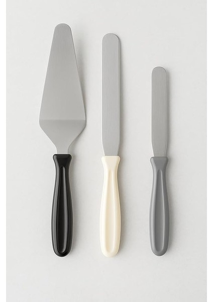 Pasta Spatula Seti, Paslanmaz Çelik, Siyah-Beyaz-Gri Saplı, Krem Sürme ve Dekorasyon Için modelleri