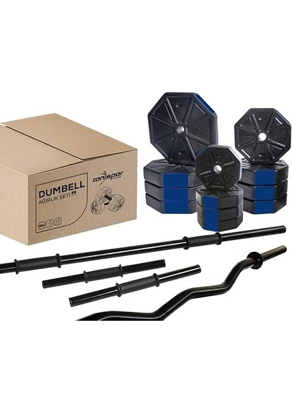 Spor 70 kg Düz Bar (150 cm + Z Bar ( 120 cm ) Dambıl Ağırlık Halter Full Set Mavi Kapaklı fırsatları
