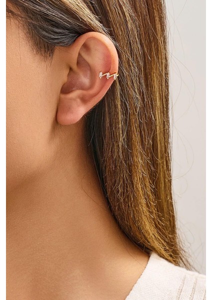 Zigzag Taşlı Kıkırdak Küpe 2'li Set