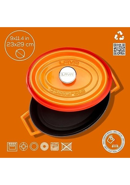 Döküm Oval Tencere Çap(Ø) 25CM - Trendy Turuncu fırsatları