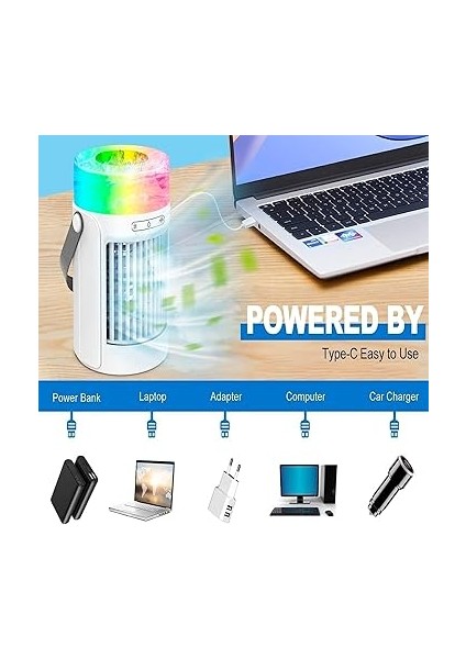 Taşınabil Klimalar Fan, Evaporatif Mini Hava ile 3 Hızları 7 Renkler, Ing Nemlendici Kişisel Hava Dokunmatik Ekran Masaüstü Soğutma Fanı Ev Odası Ofis Için Büyük Su Tankı ile fiyatları