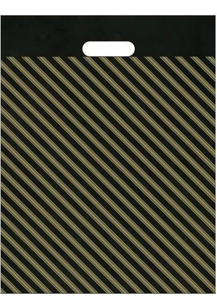 Tiri Store Takviyeli El Geçme Siyah Çizgili Mağaza Poşeti 4 No 40X50 cm 50 Adet, Siyah Çizgili
