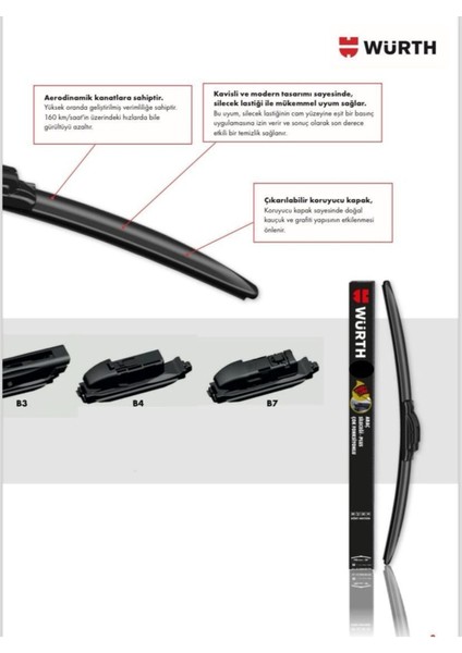 Würth Dört Mevsim Araç Sileceği Plus 400 mm 16 In 9 Farklı Aparat + Cam Sabunu Hediyeli fiyatları