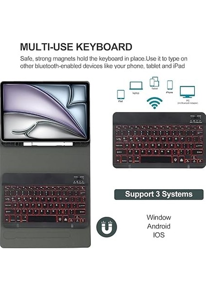 Klavye Kılıfı iPad Air 13 Inç (M3 2025/M2 2024), 7 Renkli Aydınlatma Manyetik Çıkarılabilir Bluetooth Almanca Qwertz Klavye, Akıllı Ince Kılıf, Kalem Tutucu ve Fare Ile, Siyah modelleri