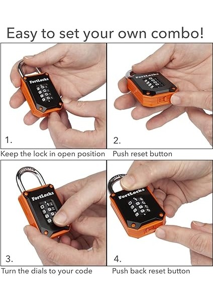 Paket Fortlocks Kilit, Fitness Stüdyosu Kilitli Bölmeler Için, 4 Haneli, Sağlam, Hava Koşullarına Dayanıklı, Sertleştirilmiş Paslanmaz Çelik, Dış Mekan Asma Kilit, Sıfırlanabilir Şifre, Turuncu indirimleri