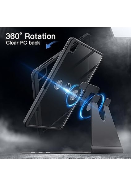 Dönen Kılıf Için iPad Pro 12.9 Inç (2022/2021/2020/2018) ile Pencil Tutucu, 360 Derece Dönebilen Koruyucu Stand Kapağı Şeffaf Arka, Otomatik Uyanma/uyuma (Uzay Grisi) modelleri