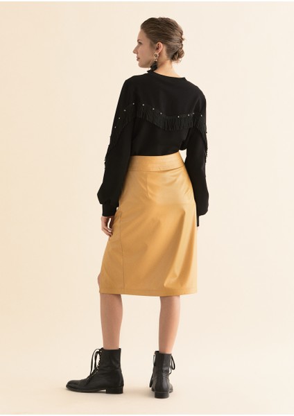 Yırtmaç Detaylı Kalem Etek Hardal K1915081_026 modelleri