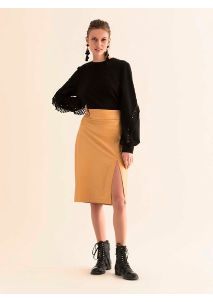 Yırtmaç Detaylı Kalem Etek Hardal K1915081_026 fırsatları