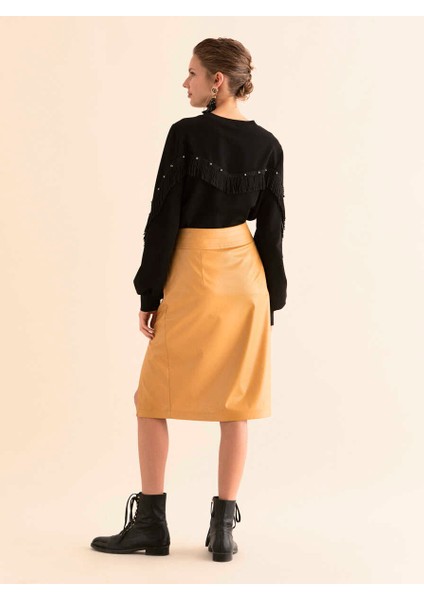 Yırtmaç Detaylı Kalem Etek Hardal K1915081_026 indirimleri