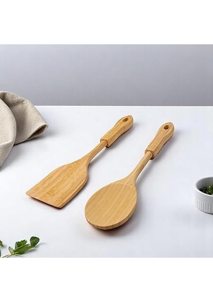 Bambu 2'li Servis Seti, Tavalarınız ve Kızarmanız Için Spatula, Servisleriniz Için Büyük Kaşık | 2 Adet Lüks Bambu Set fiyatları