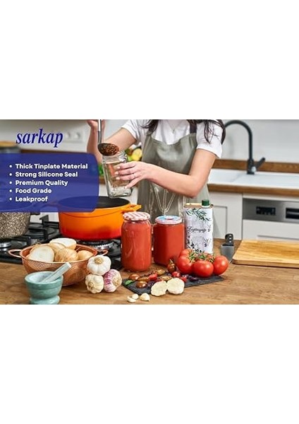 Bükümlü Konserve Kapakları - 82 mm Yeniden Kullanılabilir Konserve Kapakları 10'lu Set Kapak Kapağı (Mavi Ekose) modelleri