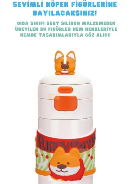 Diller 480ML Sevimli Hayvanlar Süslü Pipetli/pipetsiz El Askılı Paslanmaz Çelik Termos (Puppy Party) modelleri