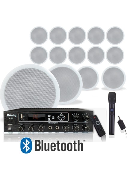 14’lü Tavan Hoparlörlü El Mikrofonlu Bluetooth Anfi Ses Sistemi Seti
