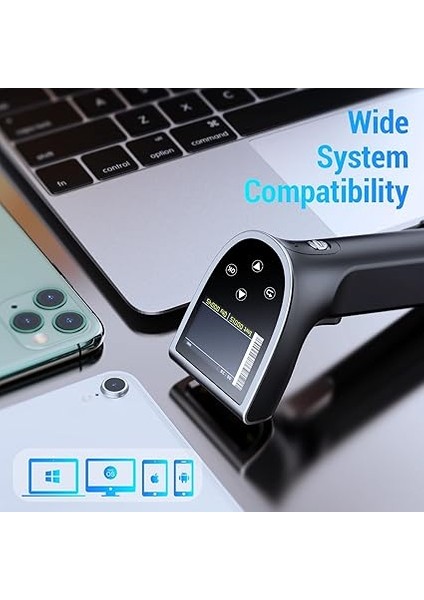 Pro 1d 2d Qr Barkod Tarayıcı Kablosuz: Dijital Ayar Ekranı ve Tuş Takımı ve Güç Anahtarı ile 2600MAH Büyük Pil Bluetooth 2.4g Kablosuz El Barkod Okuyucu ile Çalışır HW0015 Gümüş indirimleri