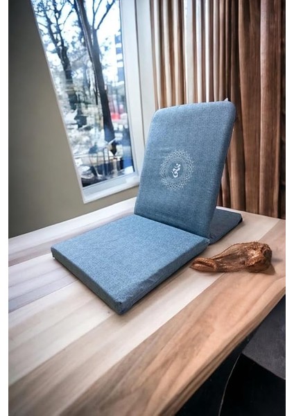Sandalyesi, Backjack, Sırt Destekli Yer Minderi, Ohm Baskılı Meditasyon Sandalyesi (Mavi)