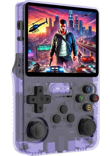 Retro Konsol R36S, Taşınabilir Mini Konsol, Linux Sistemi, 3,5 Inç IPS Ekran, Gaming E Ps1, Psp, N64, Nds, Supern, Gameb, Gba, Neog, Tf Kartı 64 GB + 15000 Oyun (Mor)
