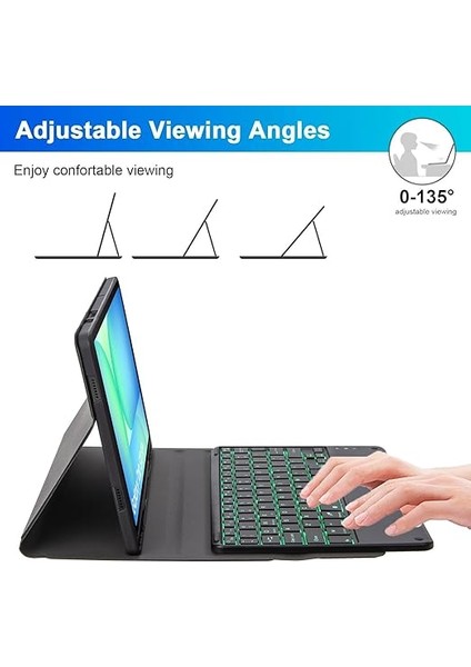 Samsung Galaxy Tab S10 Fe+ Plus 13,1 Inç 2025 Model (SM-X620/X626), 7 Renkli Aydınlatma, Çıkarılabilir Bluetooth Almanca Qwertz Klavye, Kalem Tutucu ve Fareli, Mavi indirimleri