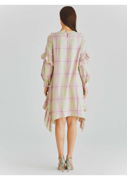 Fırfır Detaylı Ekose Günlük Elbise Yeşil K2011096_012 fırsatları