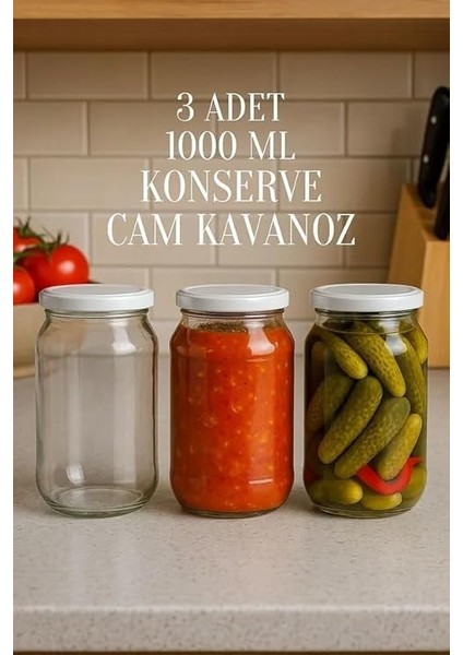 Adet 1000 ml Metal Beyaz Konserve Kapaklı Şeffaf Paşabahçe Menemen Turşuluk Cam Kavanoz fiyatları