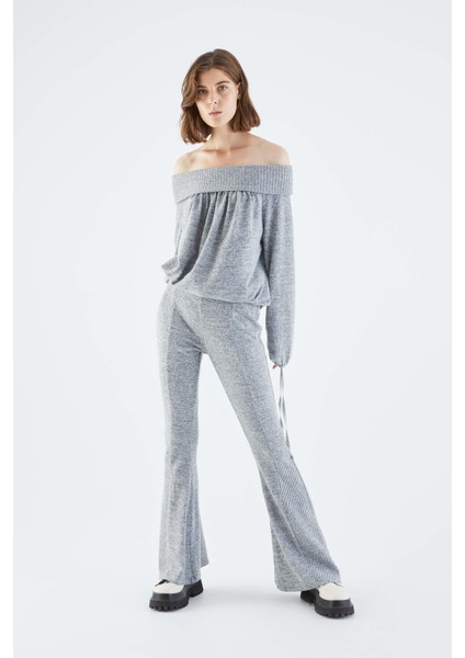 İspanyol Paça Kadın Eşofman Altı Gri - Melanj K2154115_434