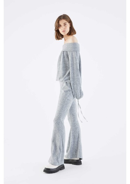 İspanyol Paça Kadın Eşofman Altı Gri - Melanj K2154115_434