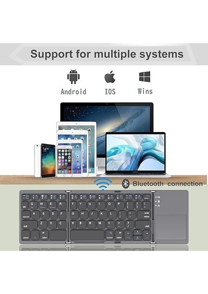 Katlanabilir Bluetooth Klavye, Rock & Rown Cep Boyutunda Taşınabilir Kablosuz Klavye Touchpad ile Mac Os, Android, Windows, Linux, Pc, Tablet Için, Şarj Edilebilir Li-Ion Pilli, Koyu Gri modelleri