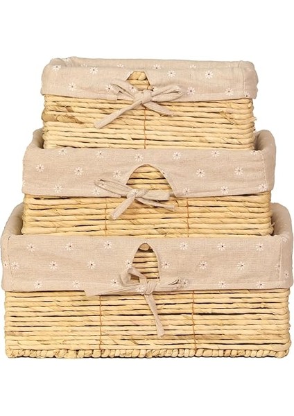 Home 5'li Hasır Çamaşır Sepeti Seti – 2 Adet Kapaklı Kirli Sepeti ve 3 Adet Organizer Sepet, Doğal Hasır El Örgüsü, Çamaşır, Oyuncak, Kıyafet ve Havlu Saklama (Geniş Örgü Oval Krem) modelleri