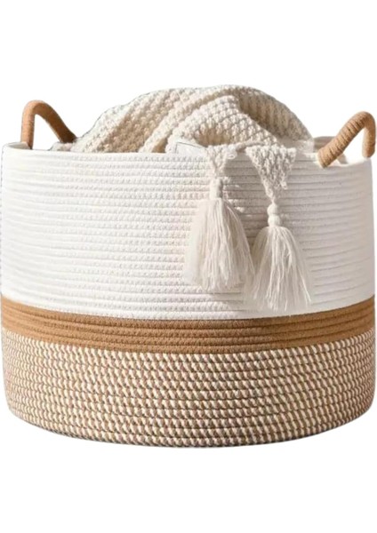 Rustic Retreat Jüt Kapaklı Moderin Tssarım Geniş Hacim Kapasiteli Çamaşır Oyuncak Havlu Battaniye Giyisi Sepeti Zarif ve Estetik Tasarım Depolayıcı Organizer Y (Jüt_beyazkırçıl)