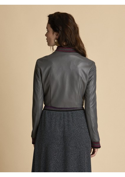 Fermuar Detaylı Crop Kadın Ceket Gri K1916027_004 modelleri