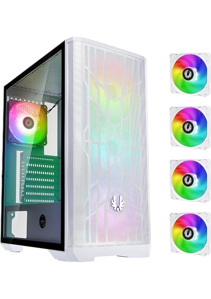 Nova Mesh Se Tg Pc Kasası, Oyun Bilgisayarı Kulesi, 4 Takılmış Argb Fanı, Argb Denetleyici, Ağ Ön, Sertleştirilmiş Cam, Mükemmel Kablo Yönetimi, Beyaz