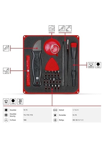 Einhell 28 Parçalı Hassas ve Elektronikçi Tamir Seti (Hassas Uçlar, Tornavida Uç Tutucu, Eğimli Cımbız, Plastik Açma Aparatı, Levye, Açma Aleti, Açma Kazıyıcı, Plastik Vantuz) - 49115020 modelleri