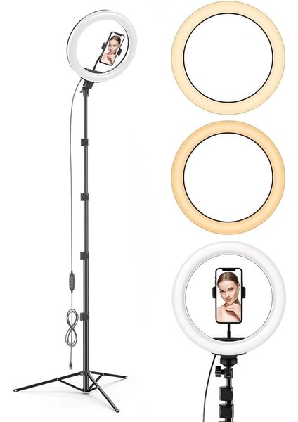 25 cm Halka Işık Seti – 210 cm Uzatılabilir Tripodlu, Dslr ve Akıllı Telefon Uyumlu, 3 Renk Modu, 120 Led, Ayarlanabilir Parlaklık, Makyaj, Youtube, Video Çekimi Için