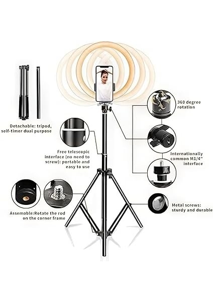 25 cm Halka Işık Seti – 210 cm Uzatılabilir Tripodlu, Dslr ve Akıllı Telefon Uyumlu, 3 Renk Modu, 120 Led, Ayarlanabilir Parlaklık, Makyaj, Youtube, Video Çekimi Için fiyatları