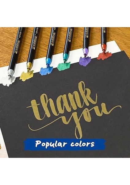 1340 Metalik Fırça Uçlu Keçeli Kalem, 6 Parlak Renkli Set, Esnek Fırça Ucu fırsatları