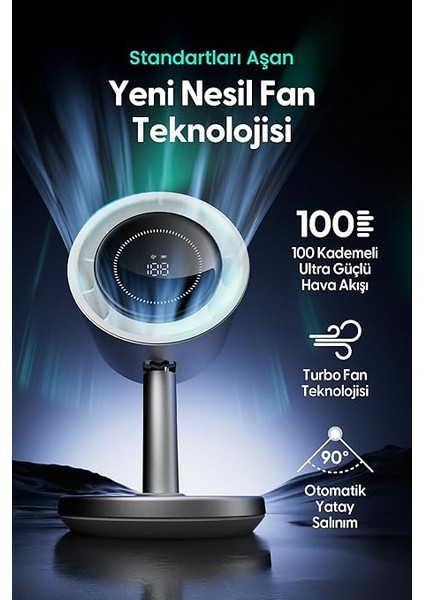 Airflow AF03 Yeni Nesil Şarjlı Turbo Masa Fanı, Ultra Güçlü Motor, Otomatik Yatay Salınım, Görünmez Fan Bıçakları, 14.5X26.5CM (Pastel Pembe) modelleri