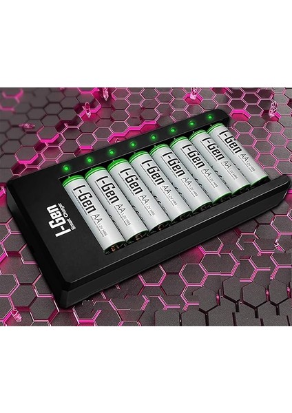 G827 8'li Pil Şarj Aleti + 8 Adet Aa 2700 Mah Şarj Edilebilir Aa Şarjlı Kalem Pilli Set 1.2V Ni-Mh
