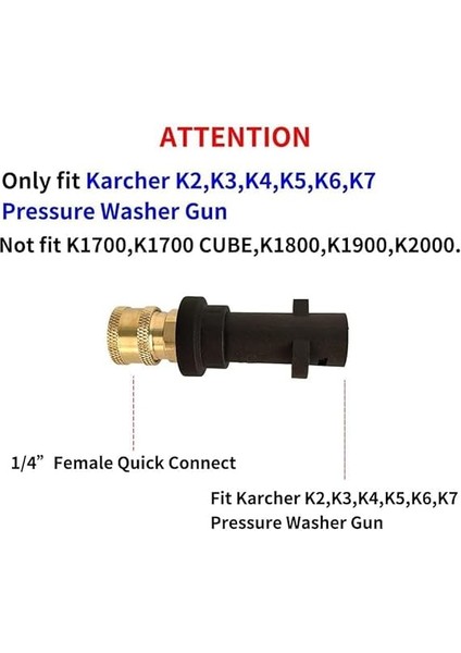 Basınçlı Yıkama Tabancası Adaptörü, 1/4” Püskürtme Nozulu Uç Setleri, Basınçlı Yıkama Adaptör Seti, Karcher K2 - K7 Serisi Için 5 Püskürtme Nozullu Hızlı Bağlantı Turbo Nozulu modelleri
