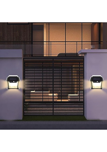 Solar Güneş Enerjili Lamba 2 Ampul Flament LED Hareket Sensörlü 3 Işık Modlu Aplik Su Geçirmez Duvar Teras Veranda Bahçe Agaç Patika Garaj Balkon Dekorasyon Aydınlatma 1 Adet indirimleri