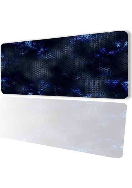 Mavi Siyah Petek Desenli Kaymaz Gaming Oyuncu Masaüstü Dikişsiz Klavye Mouse Pad 32X70CM