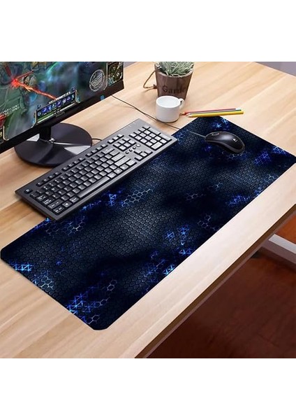 Mavi Siyah Petek Desenli Kaymaz Gaming Oyuncu Masaüstü Dikişsiz Klavye Mouse Pad 32X70CM modelleri