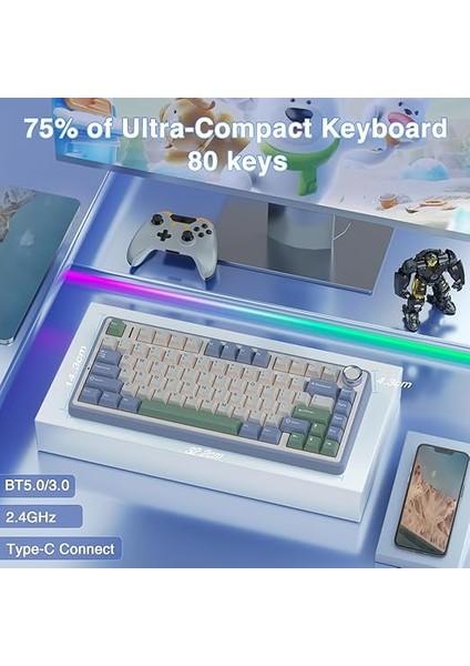 F75 Mekanik Rgb Tkl Reaper Switch Kablosuz Makrolu Hot Swap Klavye Pastel fiyatları