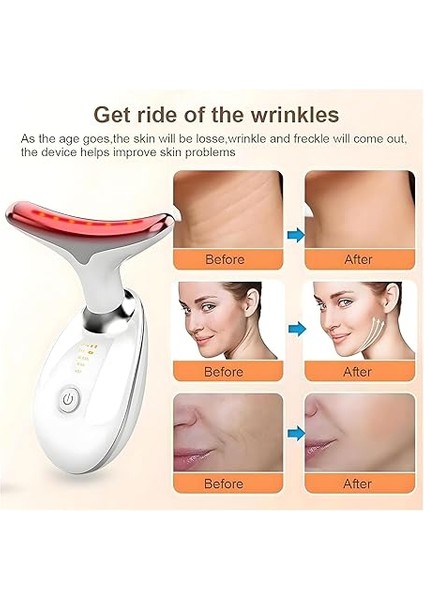Yüz ve Boyun Kırışıklık Giderici Masaj Aleti - 3 Farklı Renk Modu, Titreşimli Cilt Sıkılaştırıcı, Boyun ve Gıdı Zayıflatıcı Etki, Kablosuz Cilt Güzelleştirme Cihazı, Beyaz modelleri