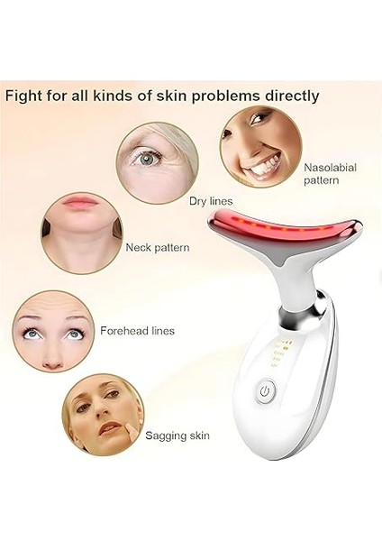 Yüz ve Boyun Kırışıklık Giderici Masaj Aleti - 3 Farklı Renk Modu, Titreşimli Cilt Sıkılaştırıcı, Boyun ve Gıdı Zayıflatıcı Etki, Kablosuz Cilt Güzelleştirme Cihazı, Beyaz fırsatları