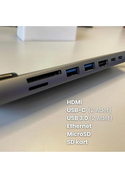 Macbook Pro Air Için USB Type-C Hub Dönüştürücü 8 In 1 Çoklayıcı - Hdmı, 2 Adet USB 3.0, 2 Adet USB C, Sd/microsd, Ethernet - Çevirici 8li Port USB C Adaptör Bağlantı Noktası Ara Kablo modelleri