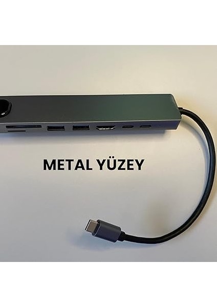 Macbook Pro Air Için USB Type-C Hub Dönüştürücü 8 In 1 Çoklayıcı - Hdmı, 2 Adet USB 3.0, 2 Adet USB C, Sd/microsd, Ethernet - Çevirici 8li Port USB C Adaptör Bağlantı Noktası Ara Kablo fırsatları