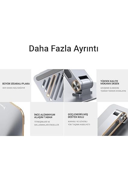 Alüminyum Notebook Standı Yükseklik ve Eğim Ayarlı Ergonomik Metal Laptop Standı 11-17 Inch Arası Notebook Dizüstü Bilgisayar Standı, Ayarlanabilir modelleri