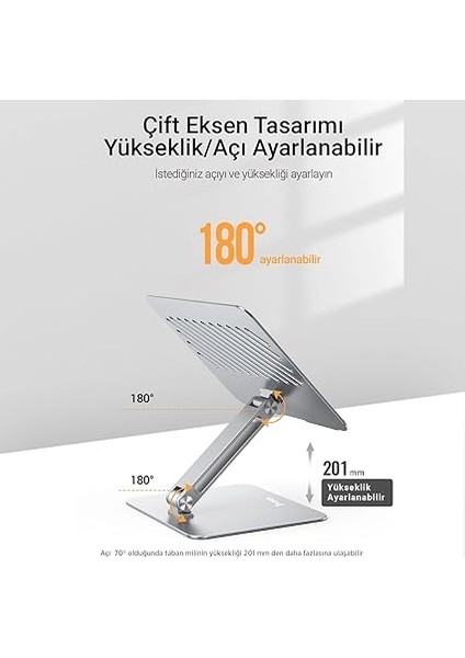 Alüminyum Notebook Standı Yükseklik ve Eğim Ayarlı Ergonomik Metal Laptop Standı 11-17 Inch Arası Notebook Dizüstü Bilgisayar Standı, Ayarlanabilir fırsatları