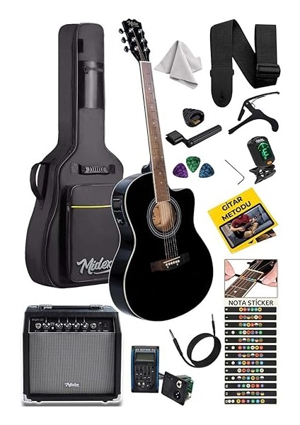 XC-300XBK-AMP Profesyonel Amfili Siyah Elektro Akustik Gitar (Amfi Gigbag Çanta Tuner Capo Askı Jak Kablo Pena) fiyatları