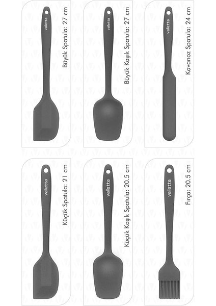 Drongo Isıya Dayanıklı Yanmaz Yapışmaz Silikon Spatula Seti 6 Parça Gri fiyatları